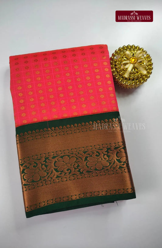 Traditional Ethnic Butta Kanchi Semi Silk Saree - Reddish Pink