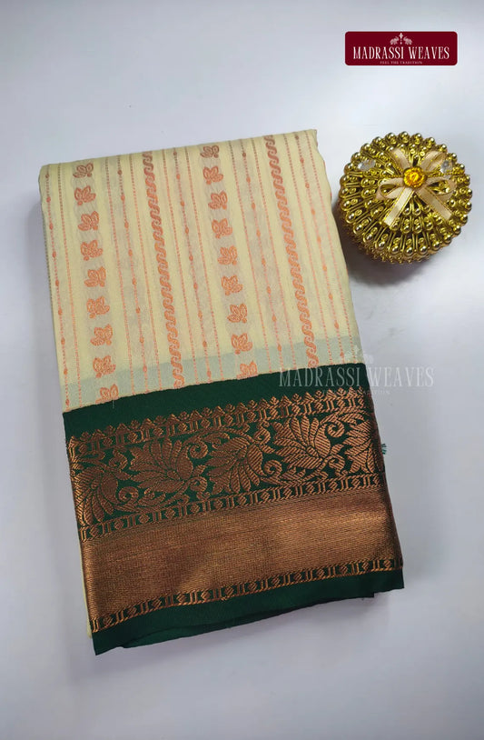 Traditional Kanchi Meena Work Semi Silk Saree - Off White