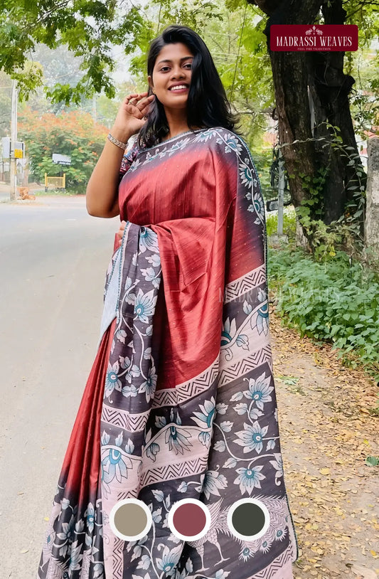 Trending Italian Silk Kalamkari Saree