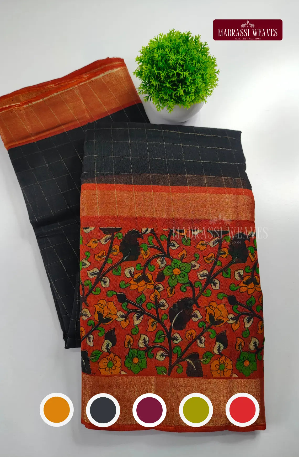 Cotton Kalamkari Checked Saree