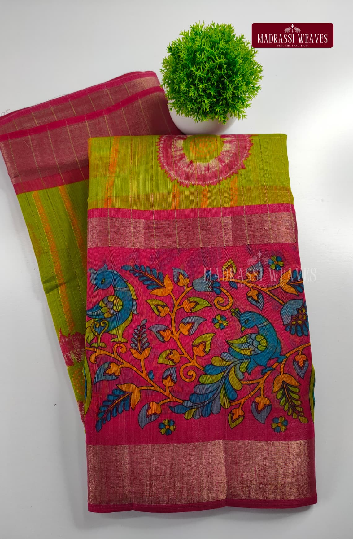 Cotton Kalamkari Checked Saree