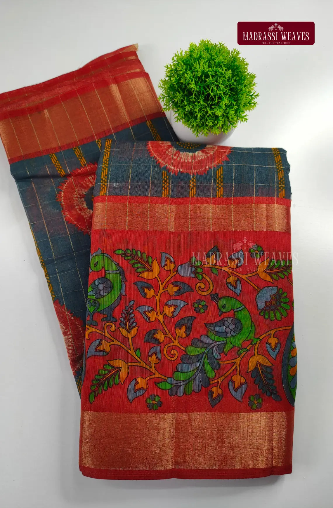 Cotton Kalamkari Checked Saree