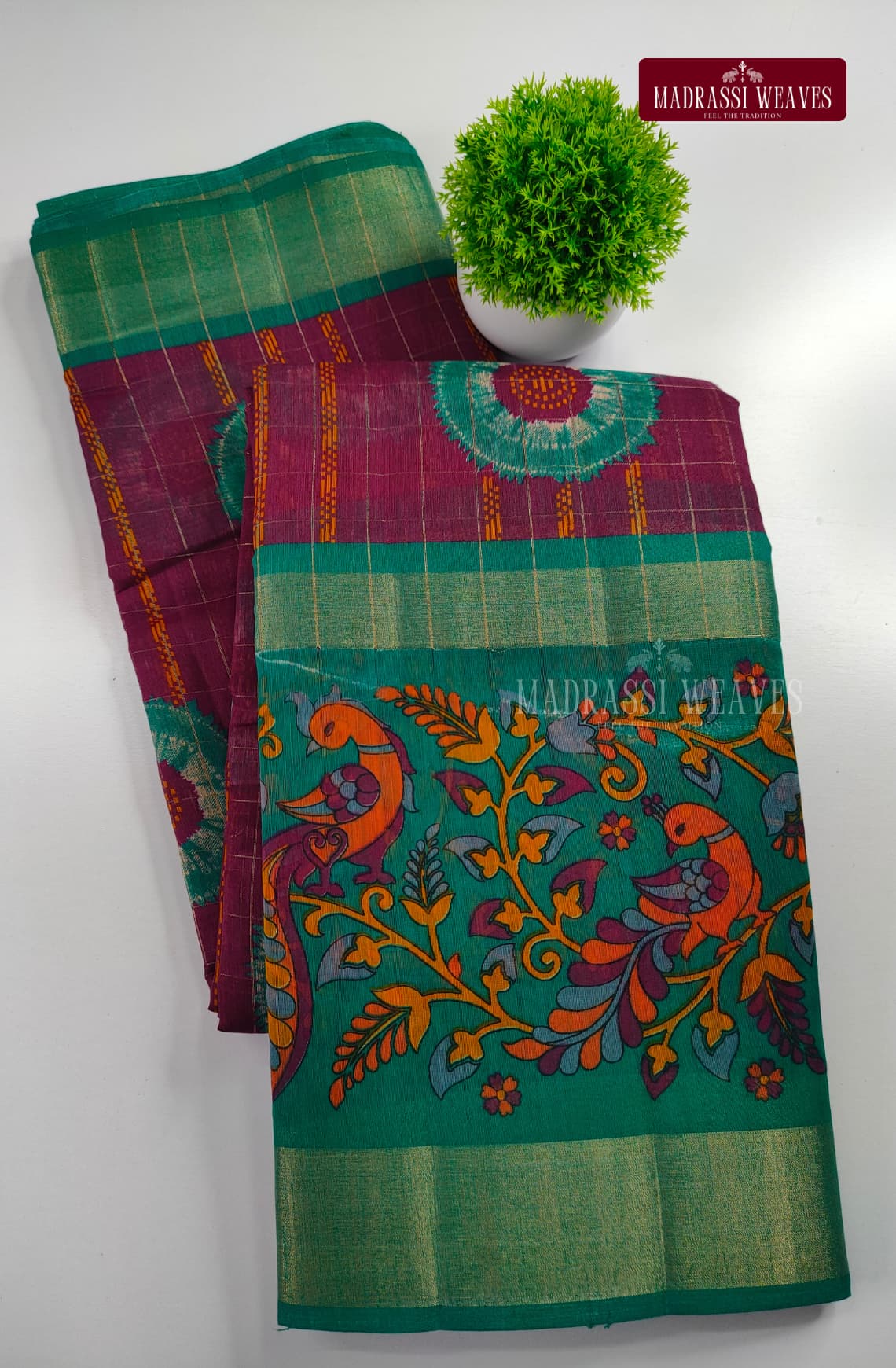 Cotton Kalamkari Checked Saree