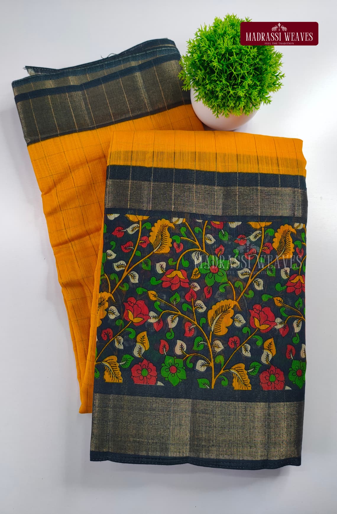 Cotton Kalamkari Checked Saree
