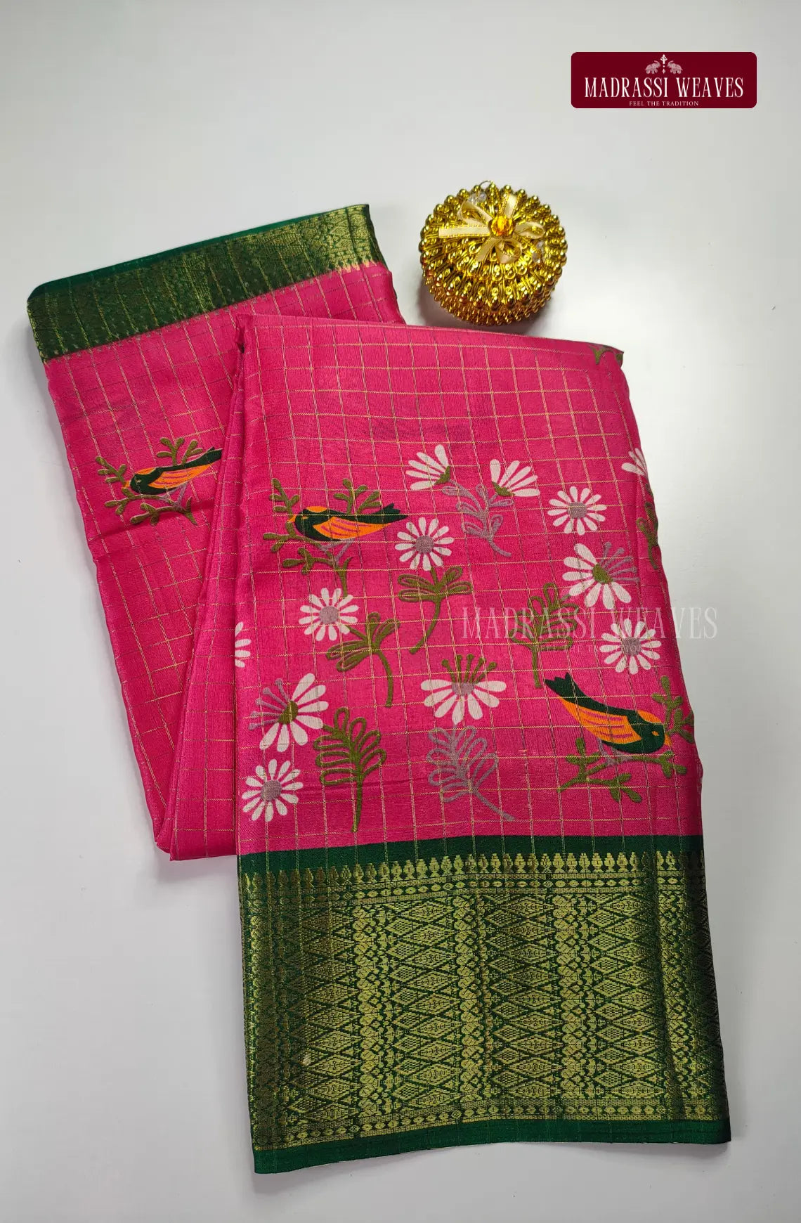 Trendy Cotton Blend Checkered Saree