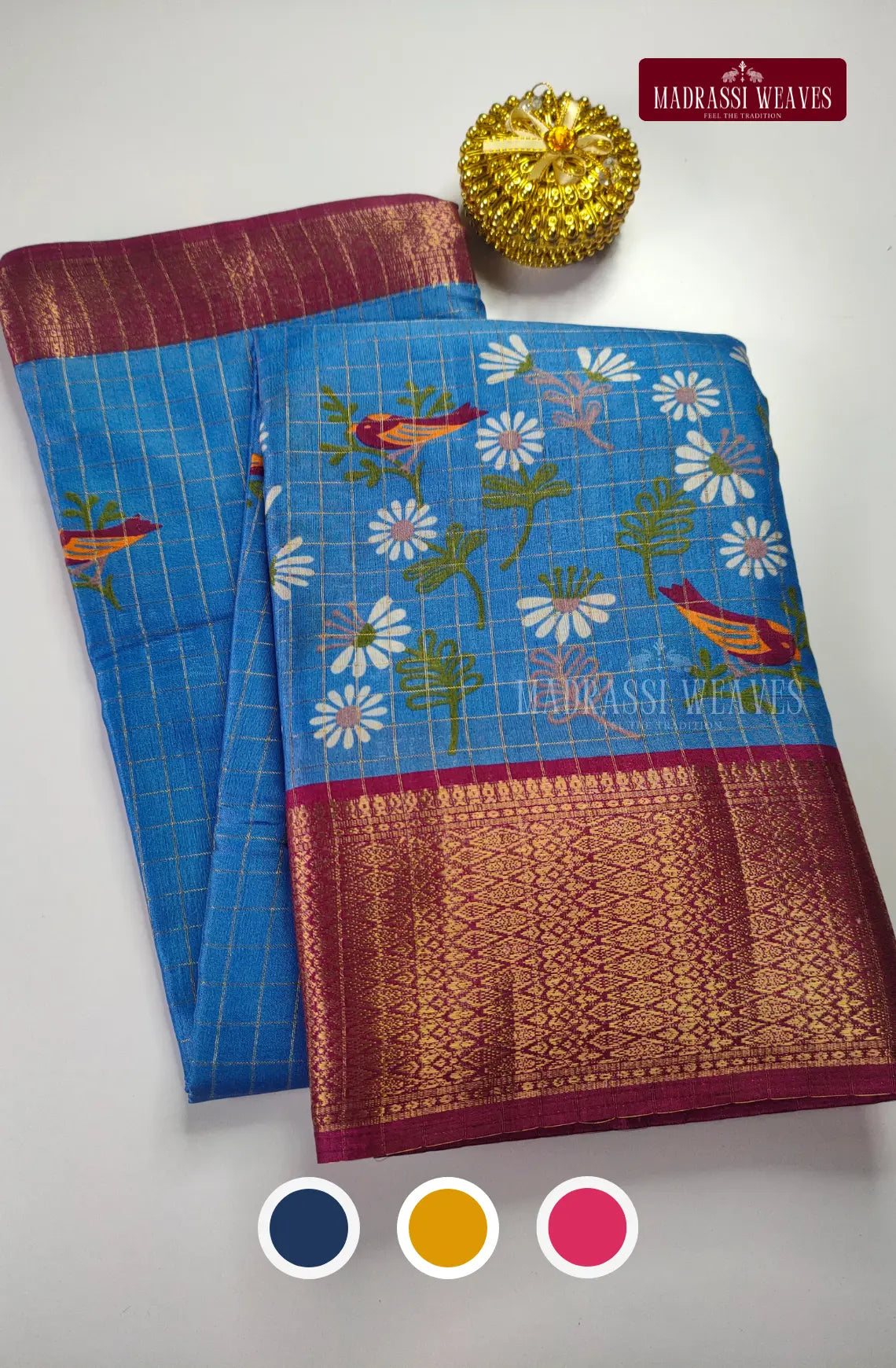 Trendy Cotton Blend Checkered Saree