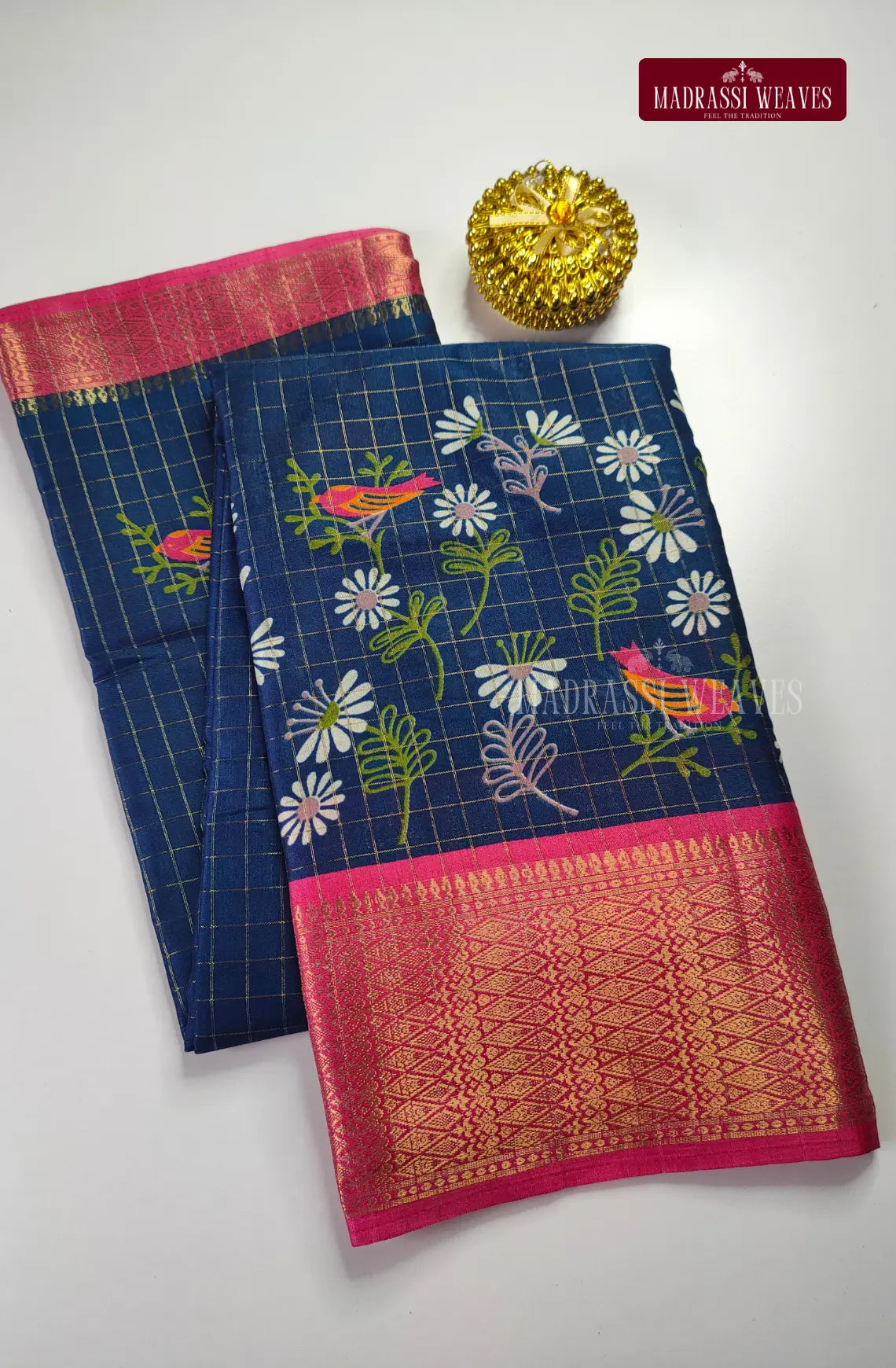 Trendy Cotton Blend Checkered Saree