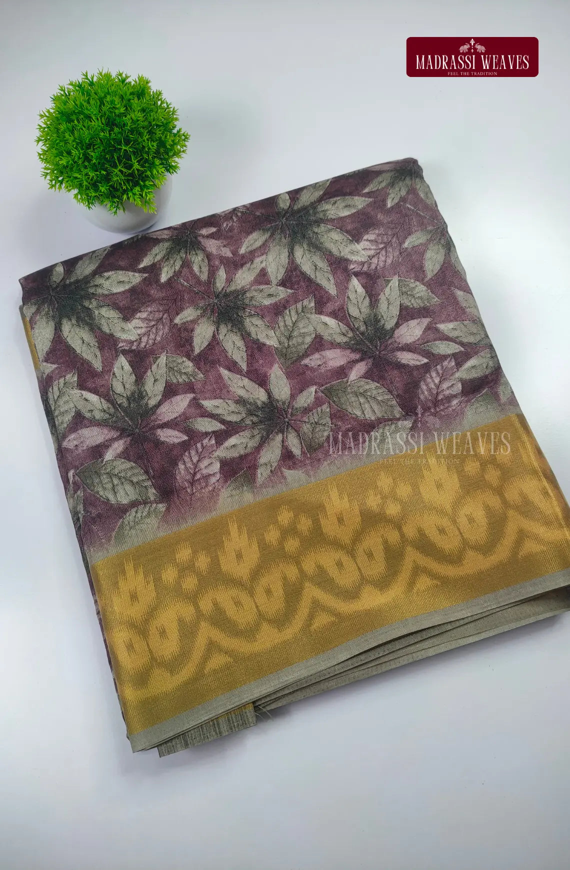 Trendy Floral Print Ikkat Border Saree