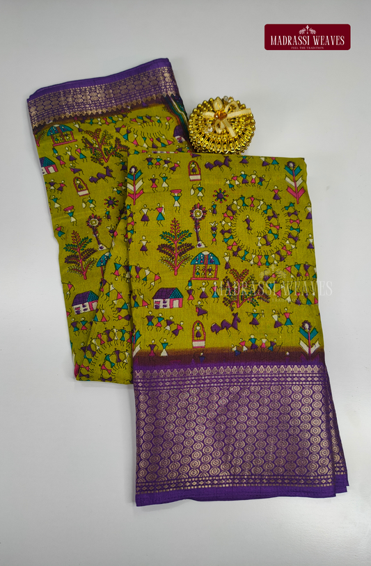 Tribal Kalamkari Trending Saree - Fancy Green