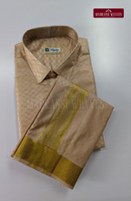 Textured Weave Japan Silk Dhoti Set - Sand Stone