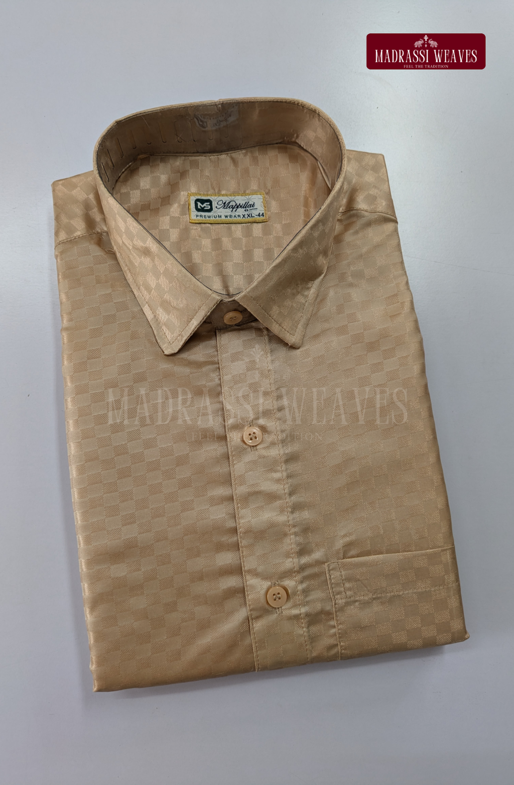 Textured Weave Japan Silk Dhoti Set - Sand Stone