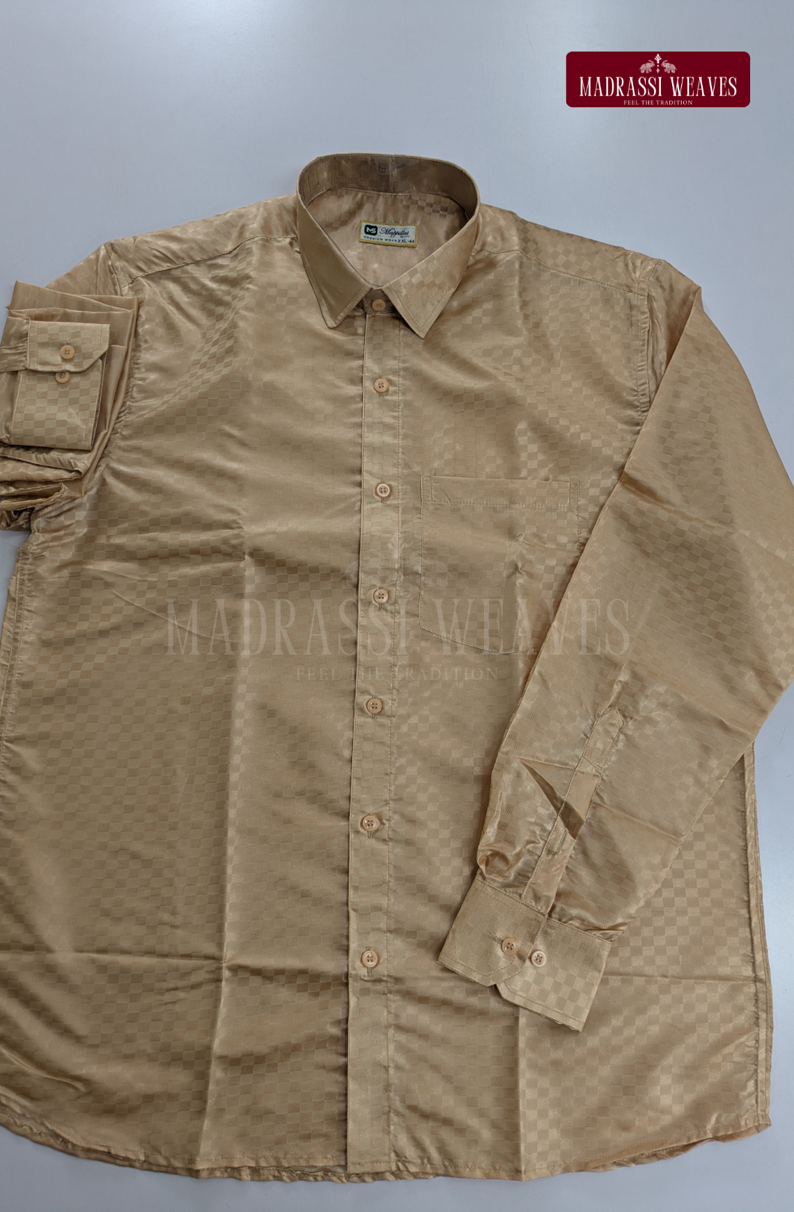 Textured Weave Japan Silk Dhoti Set - Sand Stone