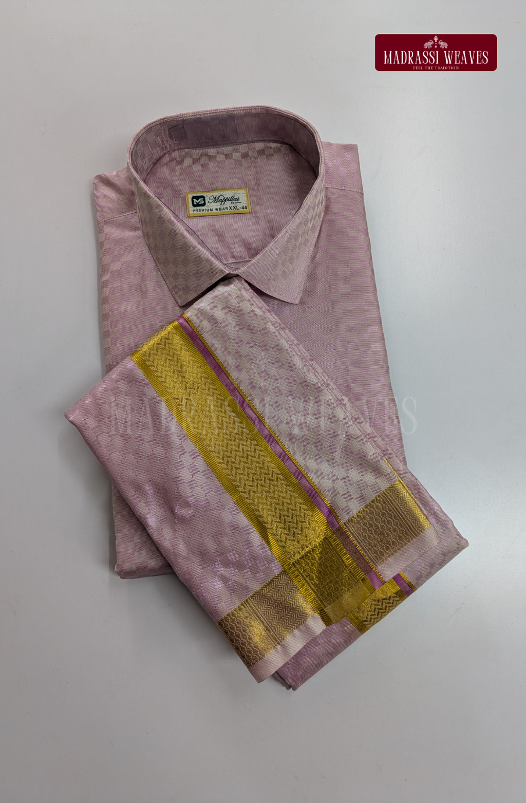 Textured Weave Japan Silk Dhoti Set - Petal Pink