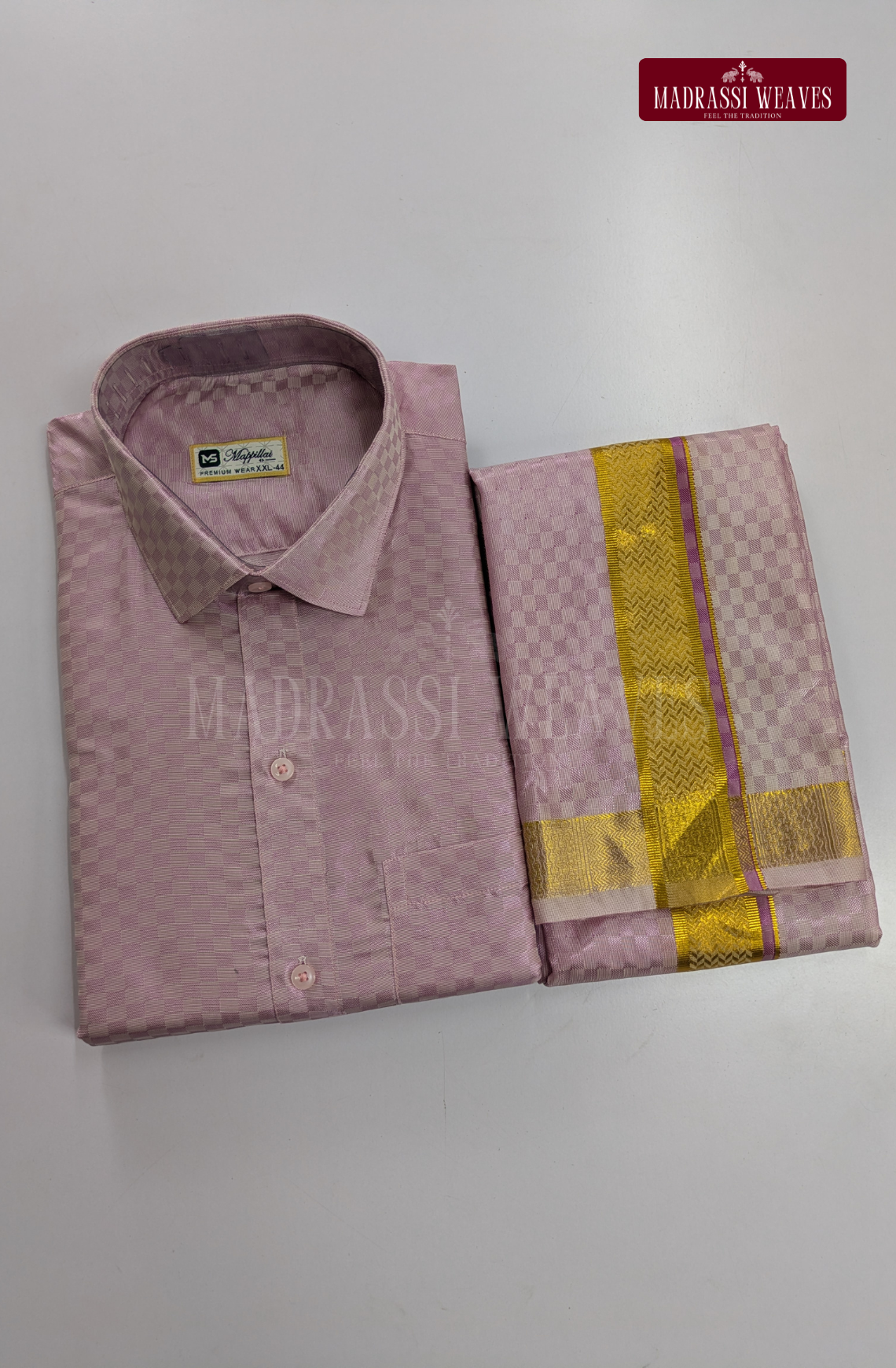 Textured Weave Japan Silk Dhoti Set - Petal Pink