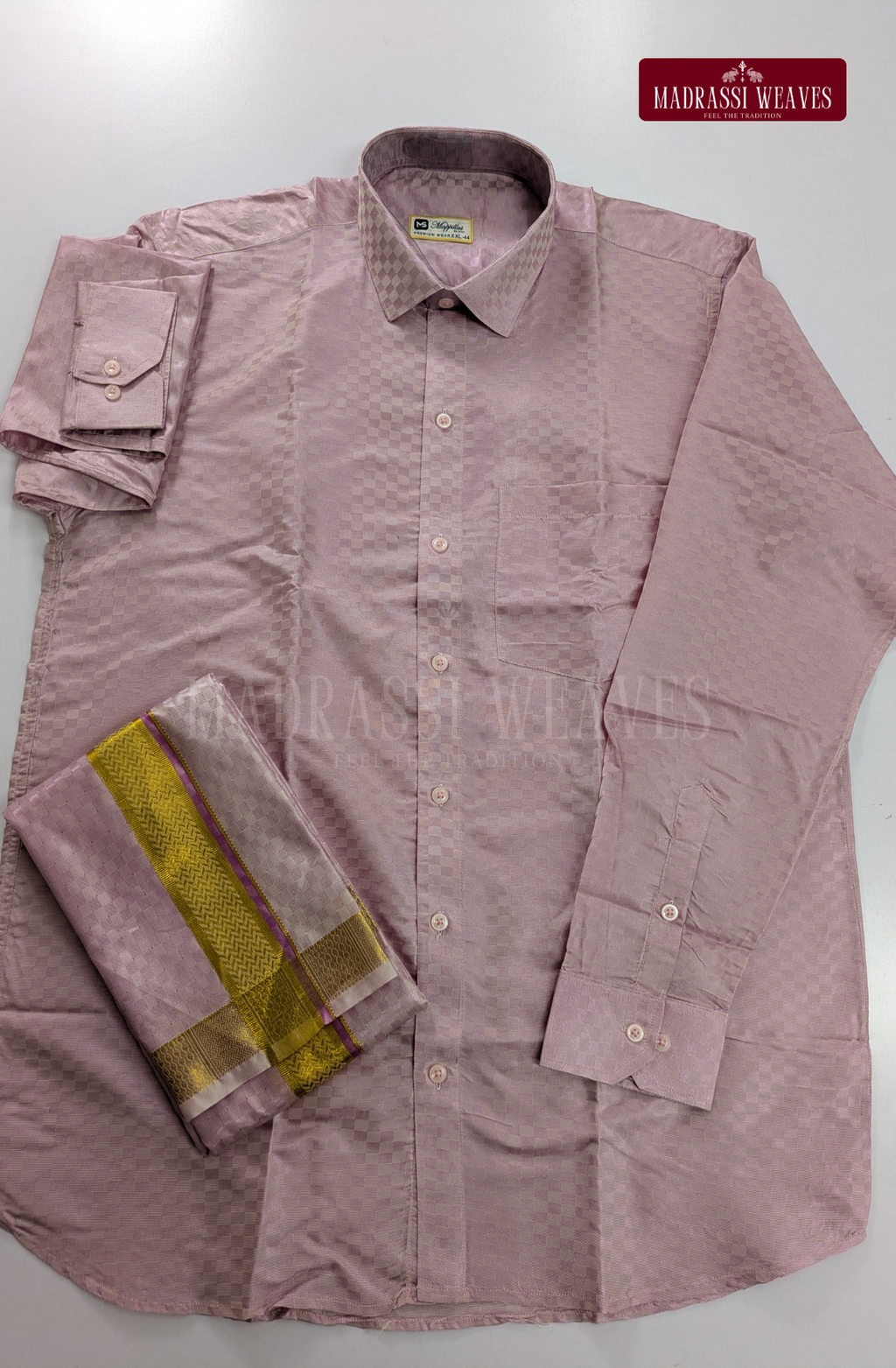 Textured Weave Japan Silk Dhoti Set - Petal Pink