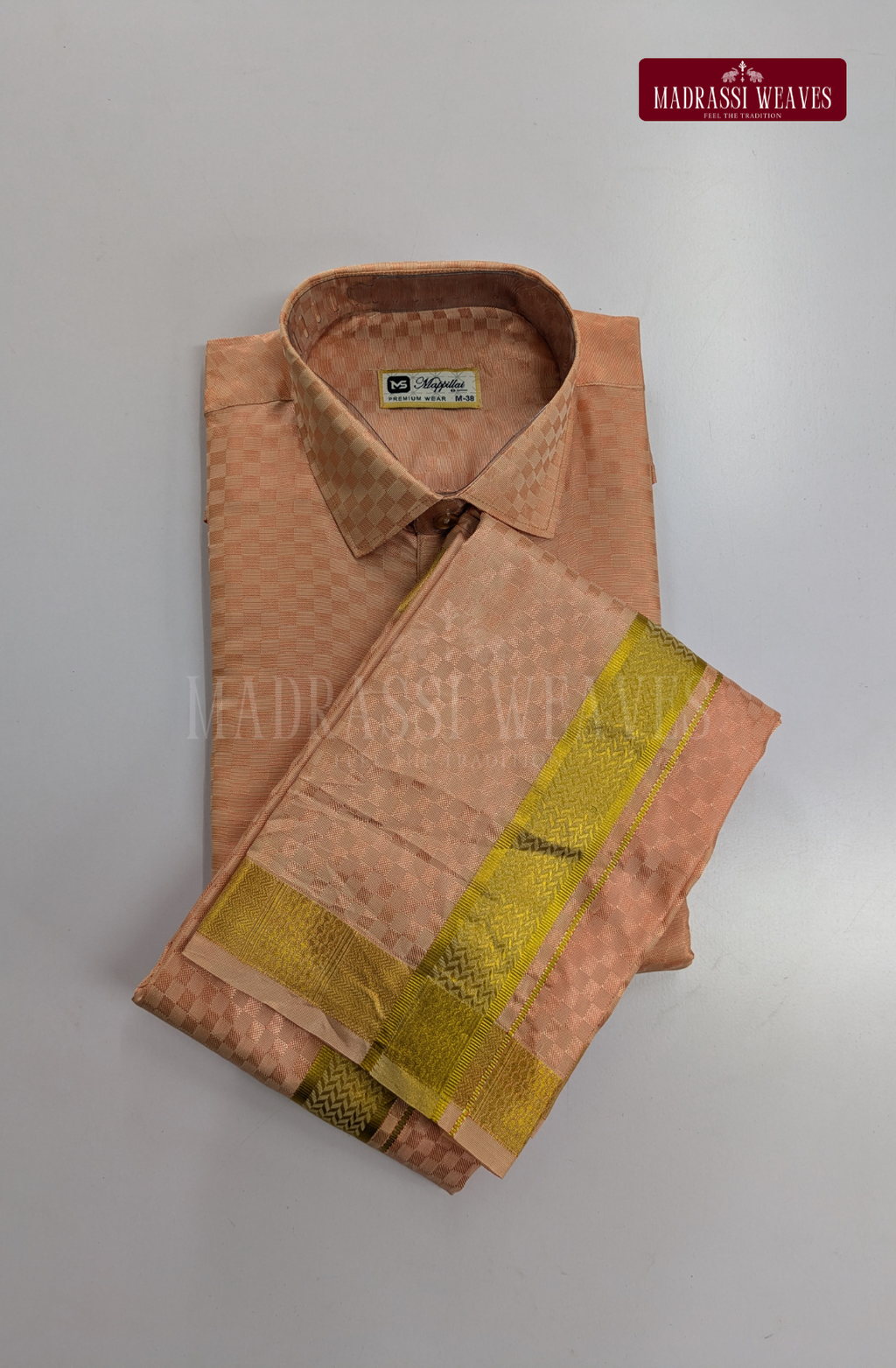 Textured Weave Japan Silk Dhoti Set - Copper
