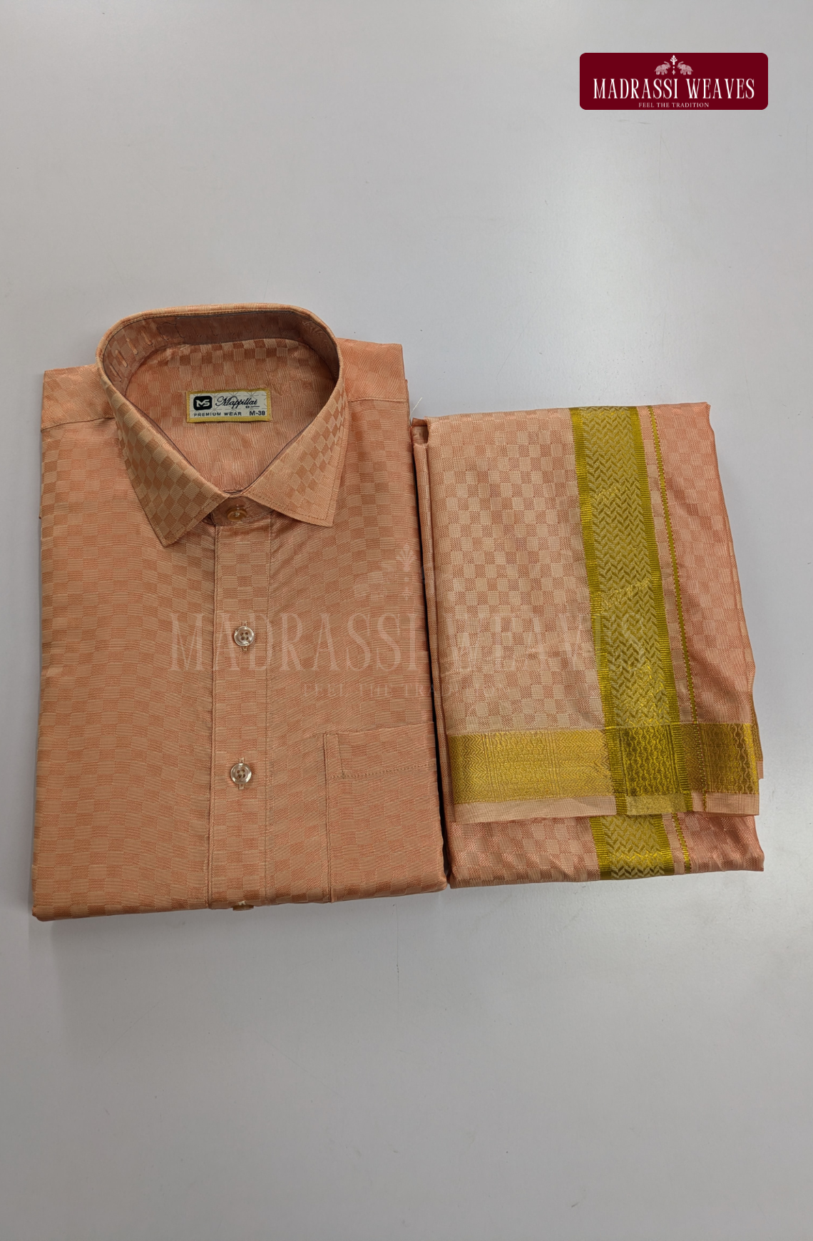 Textured Weave Japan Silk Dhoti Set - Copper