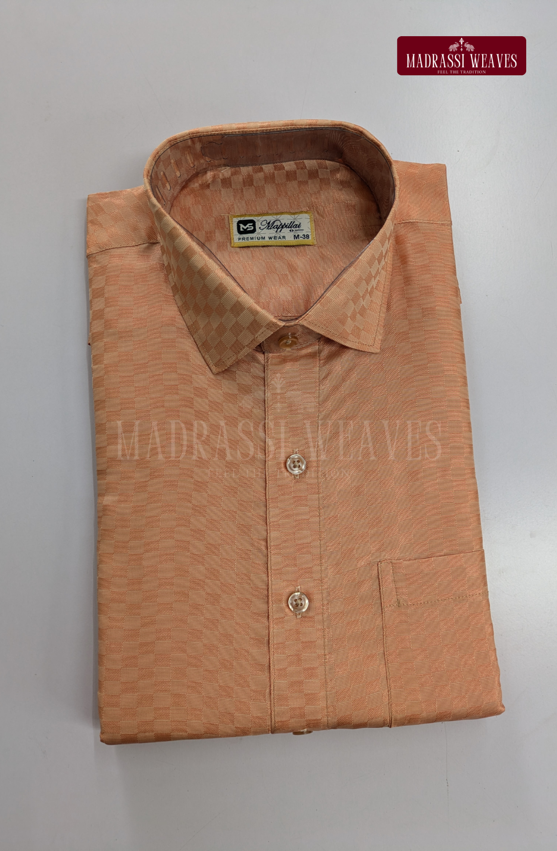 Textured Weave Japan Silk Dhoti Set - Copper