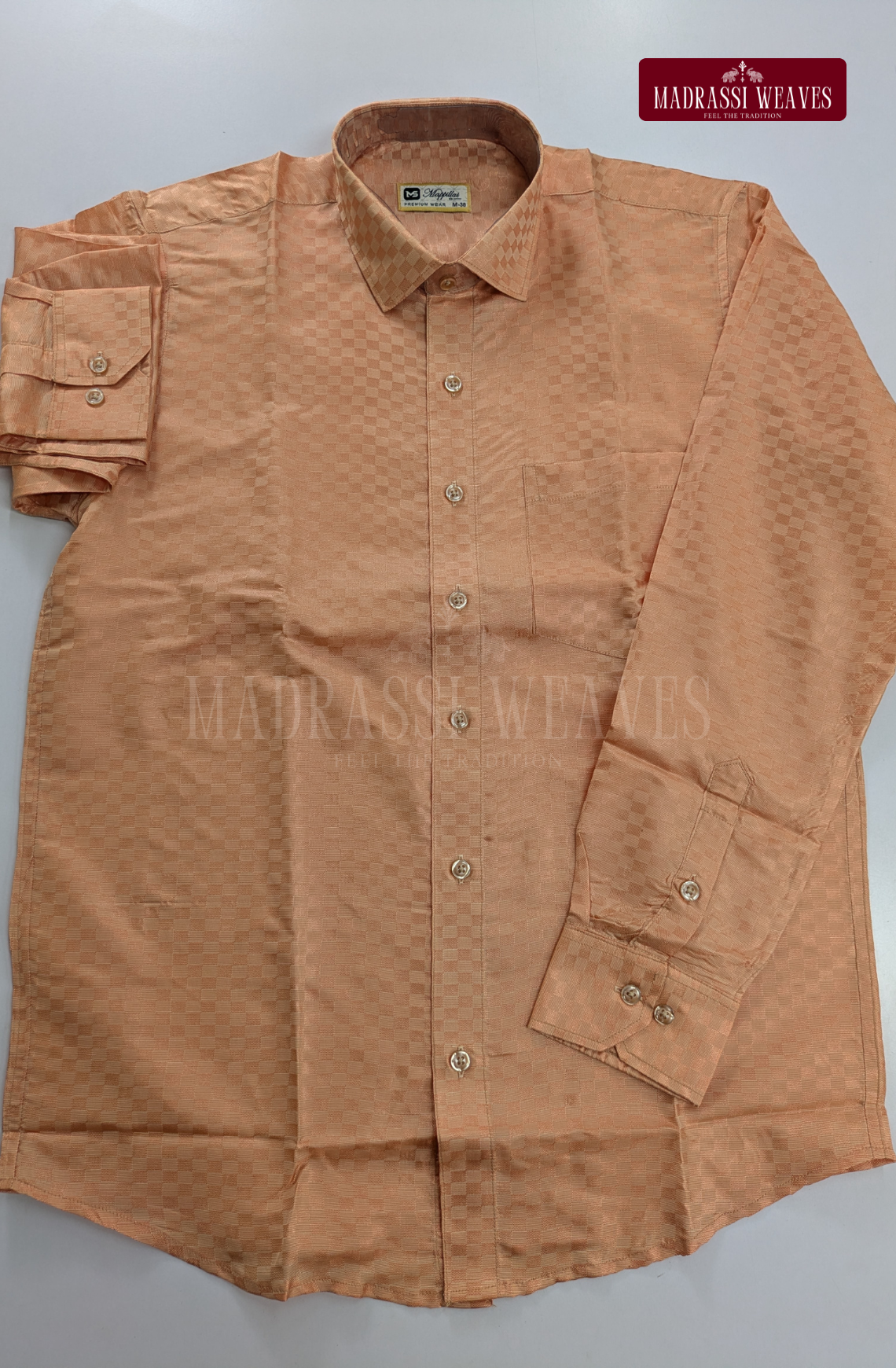 Textured Weave Japan Silk Dhoti Set - Copper
