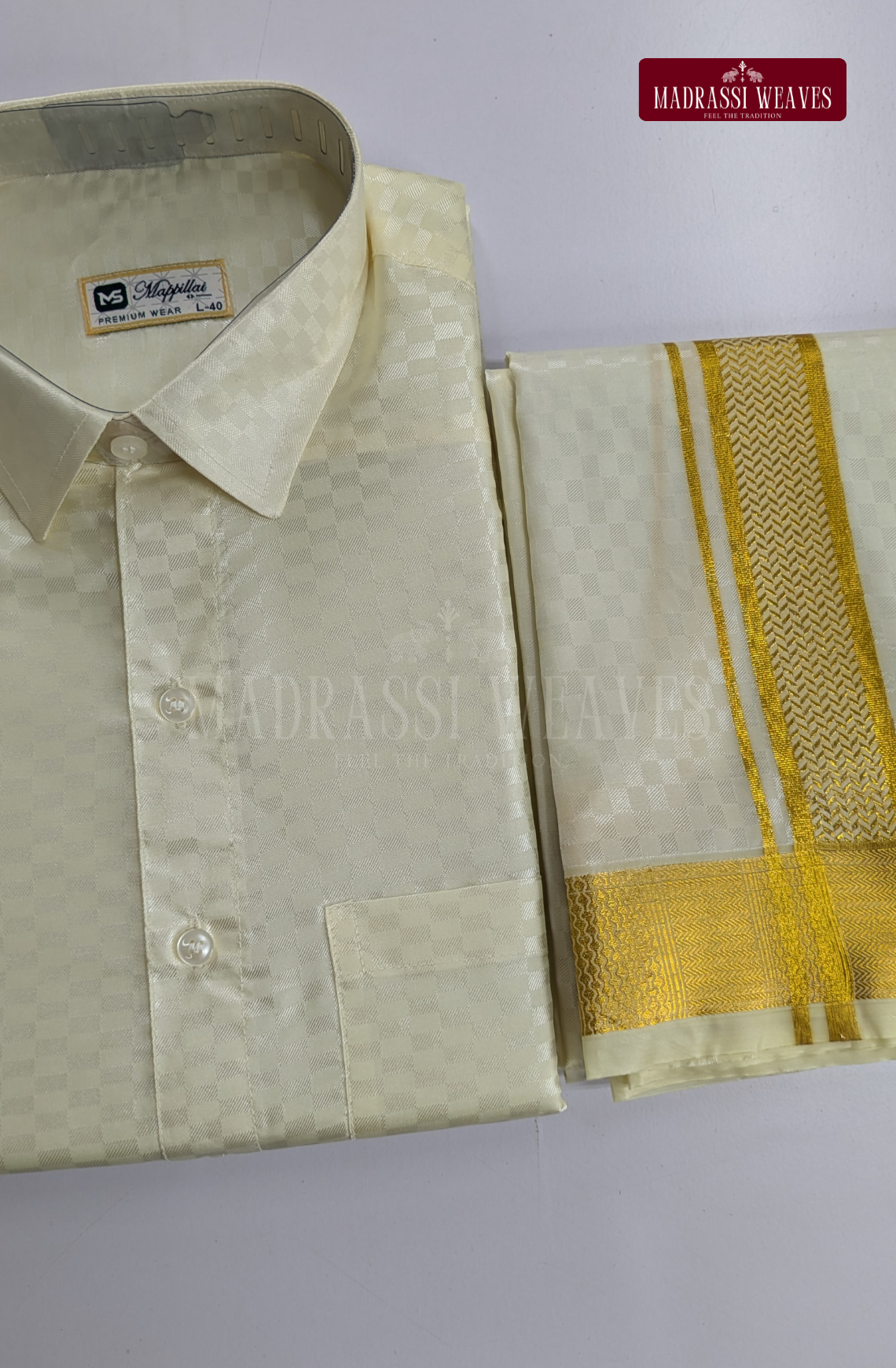 Textured Weave Japan Silk Dhoti Set - White