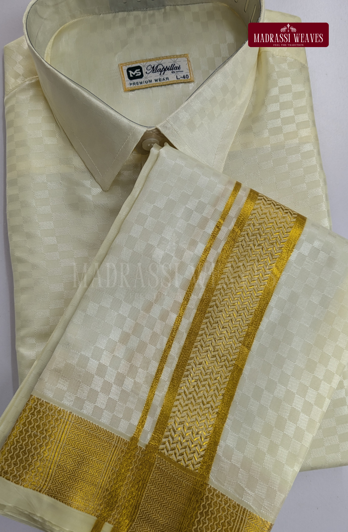 Textured Weave Japan Silk Dhoti Set - White