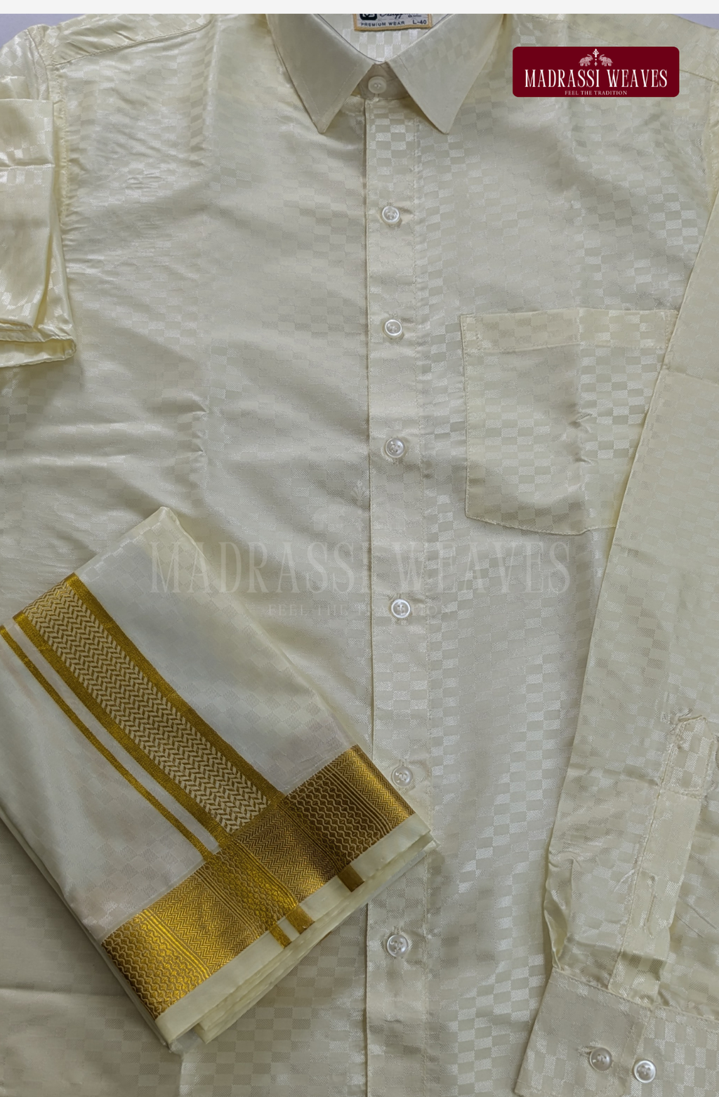Textured Weave Japan Silk Dhoti Set - White