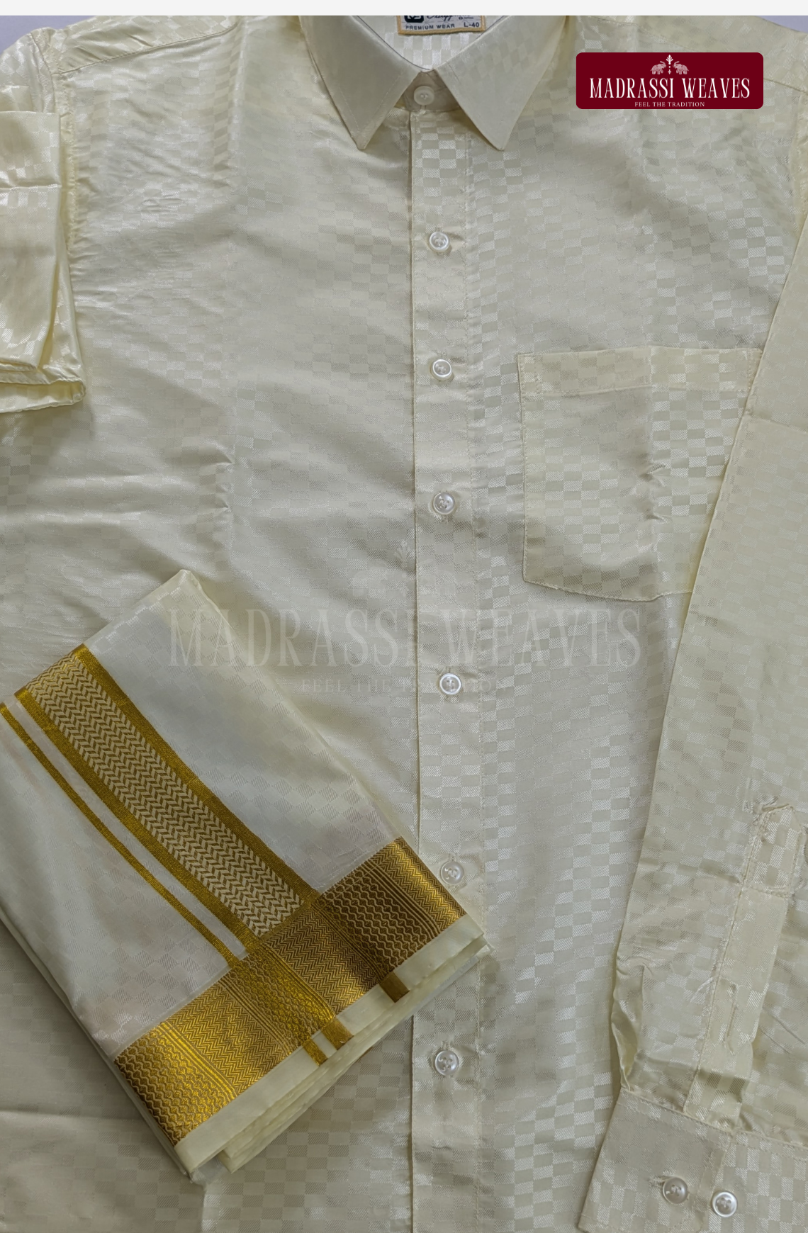 Textured Weave Japan Silk Dhoti Set - White