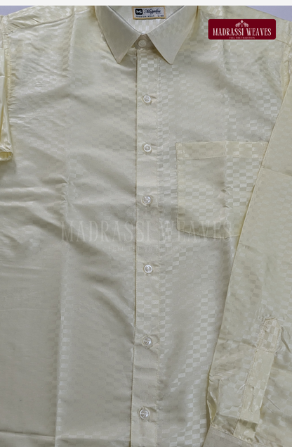 Textured Weave Japan Silk Dhoti Set - White
