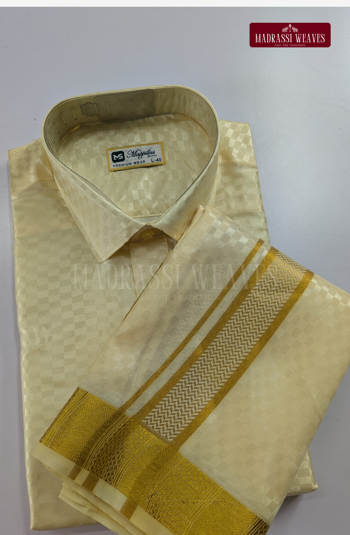 Textured Weave Japan Silk Dhoti Set - Off White