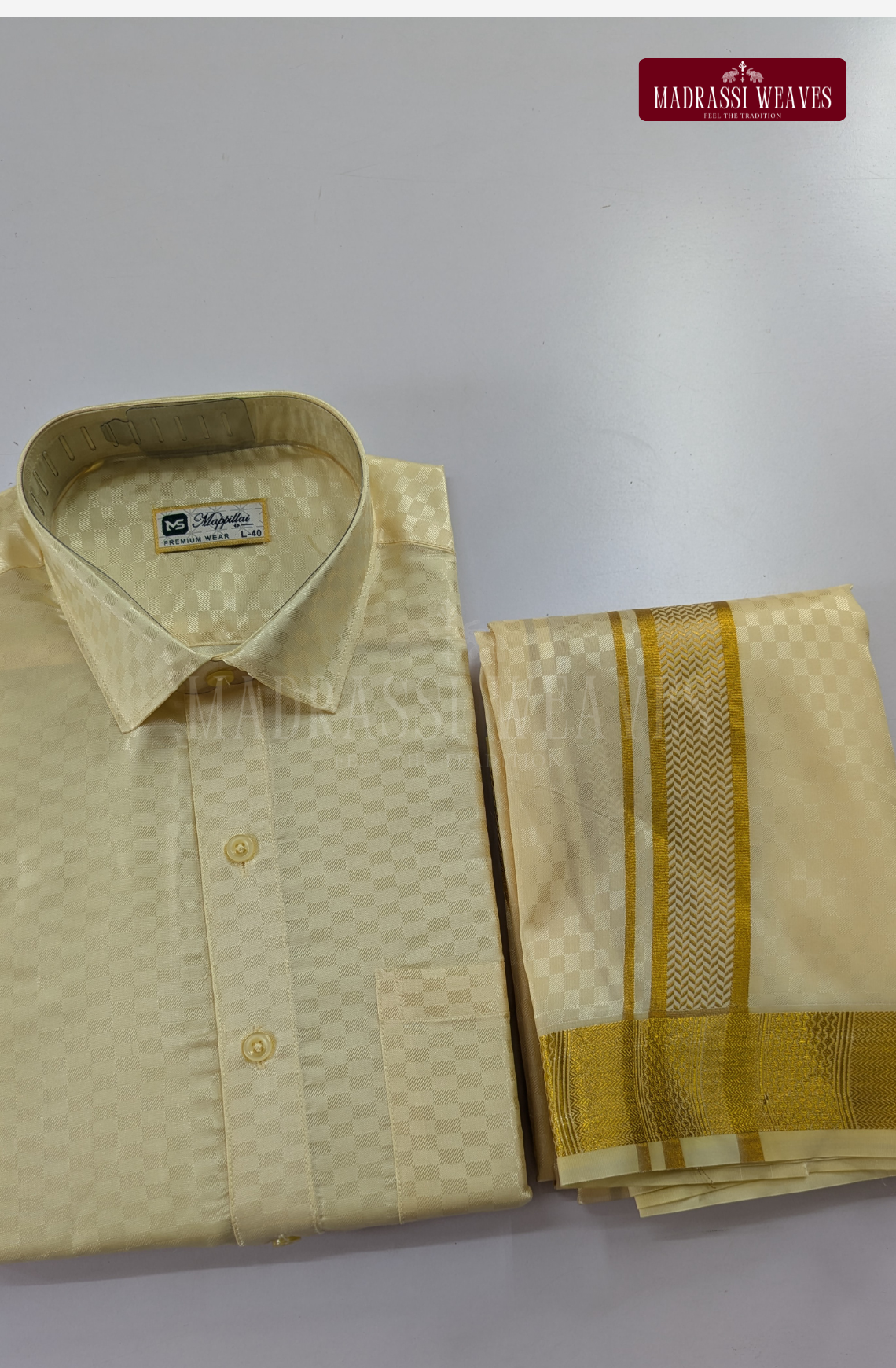 Textured Weave Japan Silk Dhoti Set - Off White