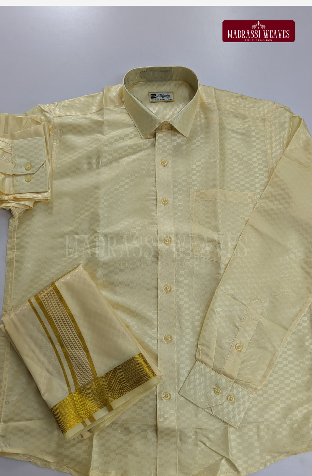 Textured Weave Japan Silk Dhoti Set - Off White