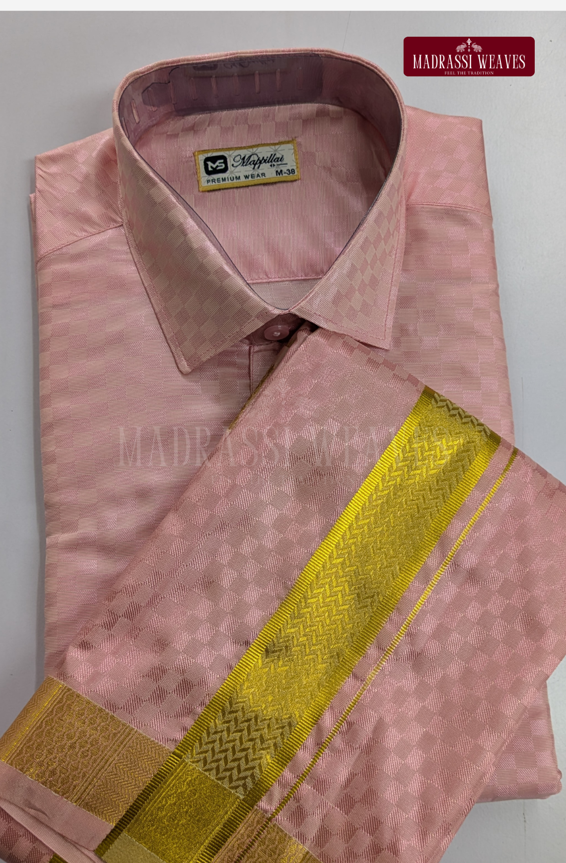 Textured Weave Japan Silk Dhoti Set - Pink