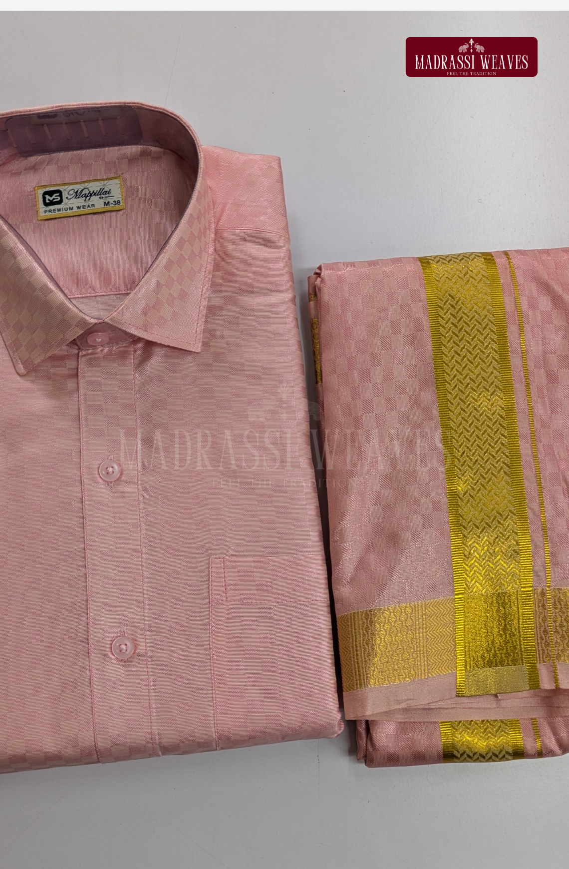 Textured Weave Japan Silk Dhoti Set - Pink