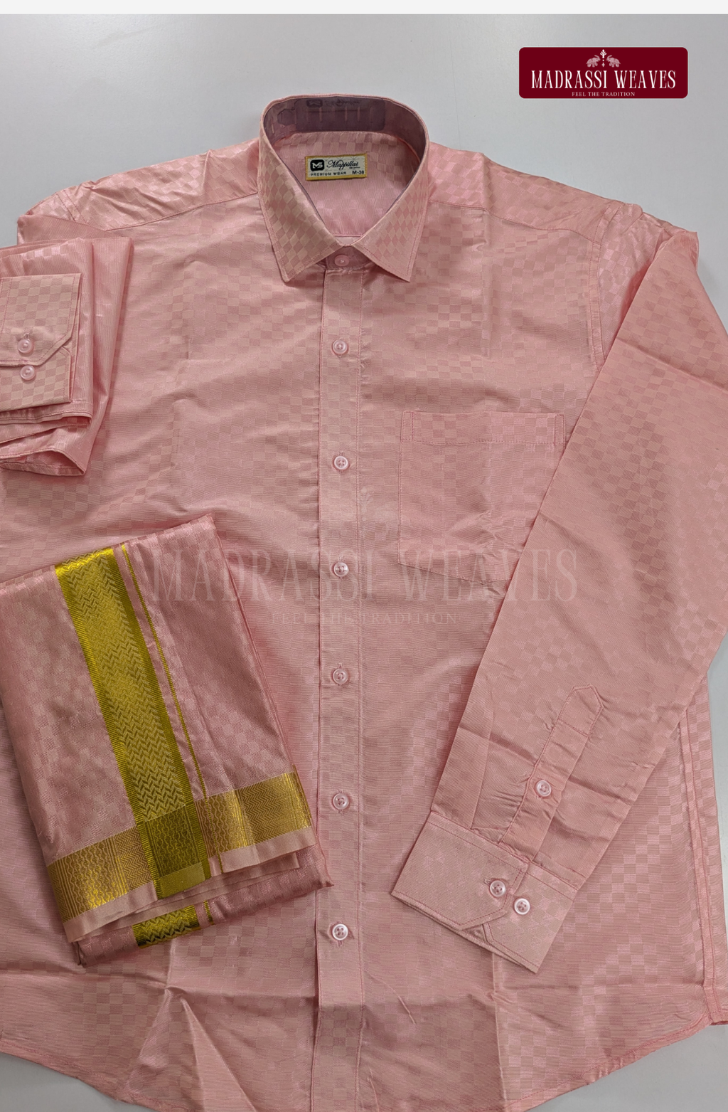 Textured Weave Japan Silk Dhoti Set - Pink