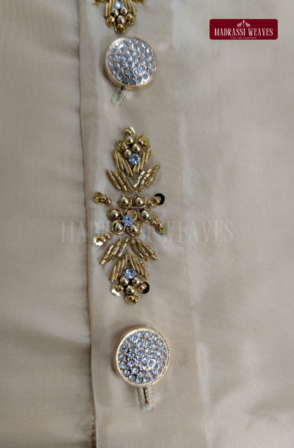Luxury Aari Work Wedding Silk Dhoti Set 4 (HandCrafted) -(DESPATCH TIME 15 DAYS)