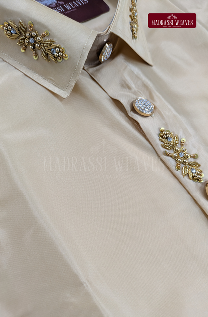 Luxury Aari Work Wedding Silk Dhoti Set 4 (HandCrafted) -(DESPATCH TIME 15 DAYS)