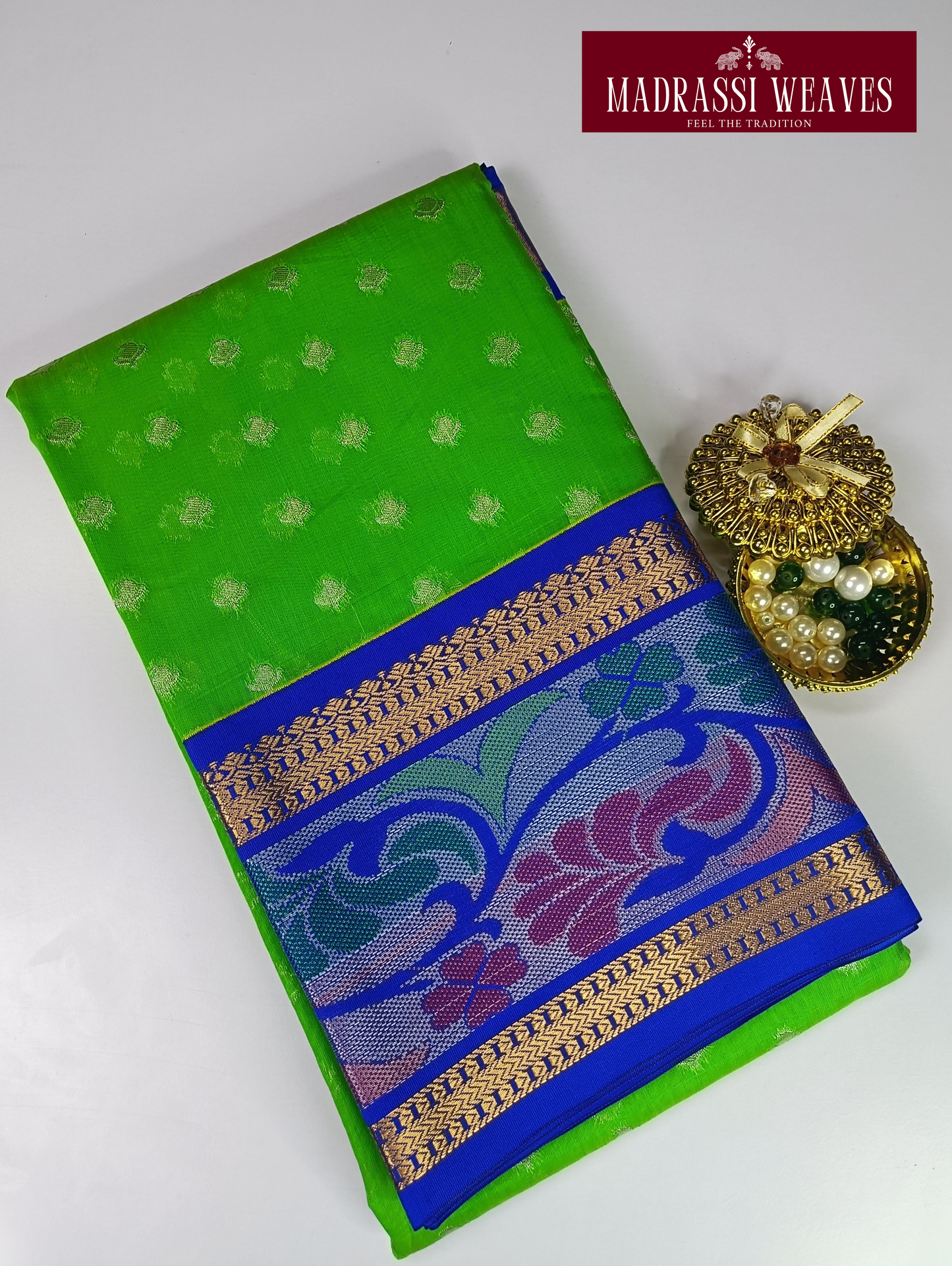 • Fabric: - Premium Cotton • Saree Length: 5.5 mts • Blouse: - Attached (0.8 mts) • Weight: - Approx 500g