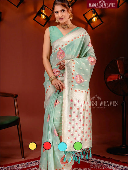 Exclusive Premium Linen With Meena Work Sarees