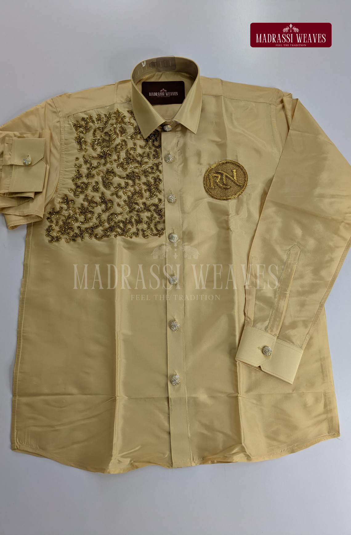 Luxury Aari Work Wedding Silk Shirt 9 (HandCrafted) - (DESPATCH TIME 15 DAYS)