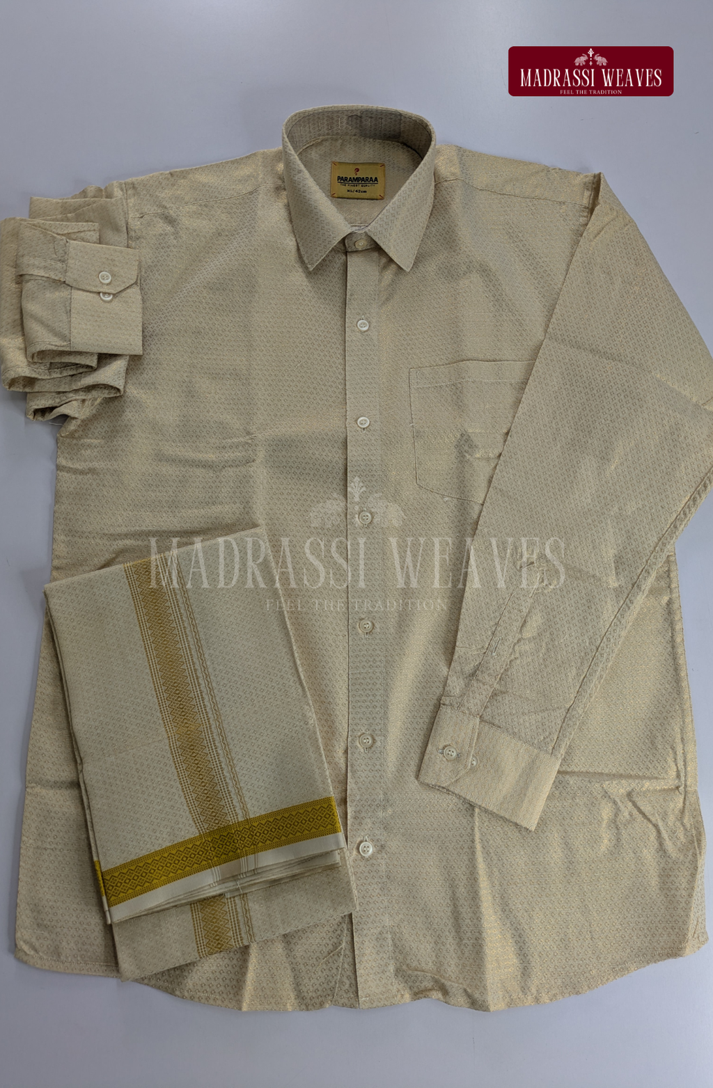 Wedding Zari Brocade  Shirt and Dhoti Set - Gold