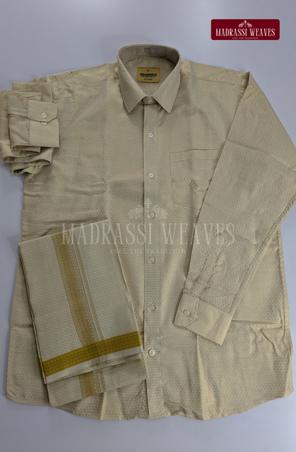 Wedding Zari Brocade  Shirt and Dhoti Set - Gold