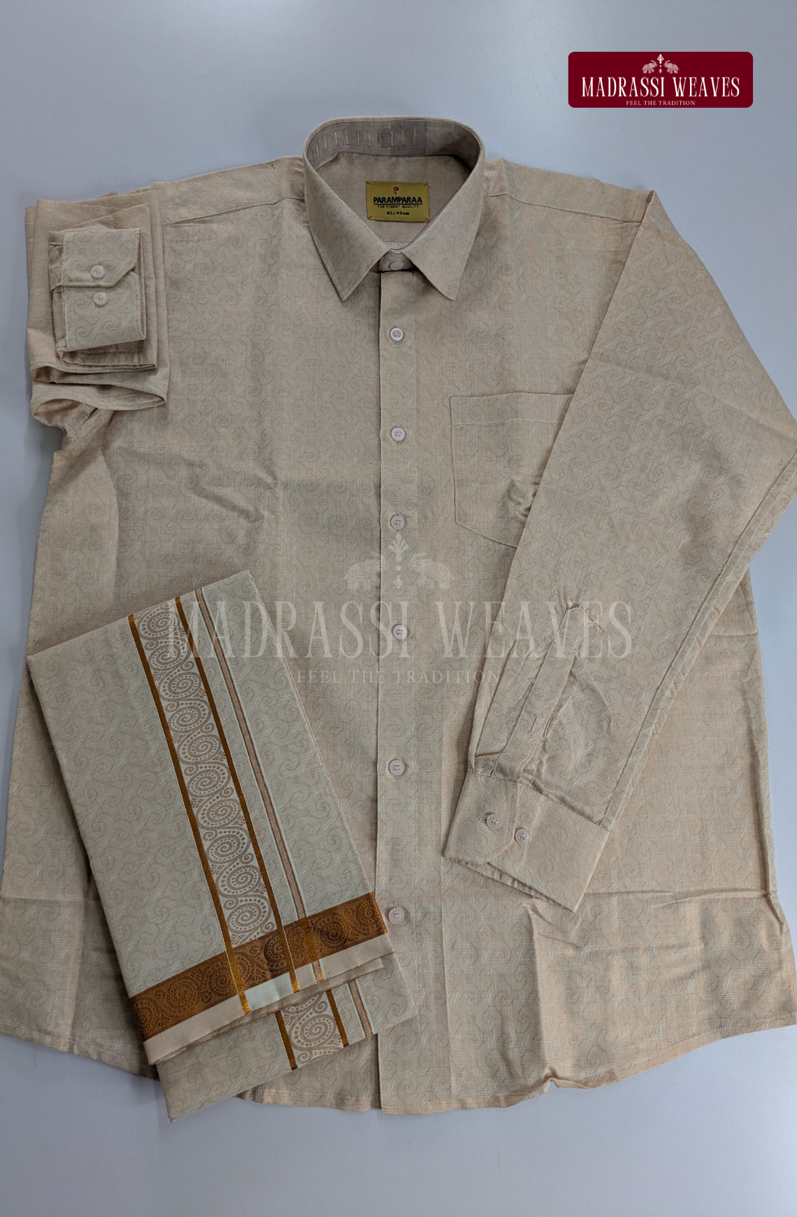 Wedding Zari Brocade  Shirt and Dhoti Set - 7