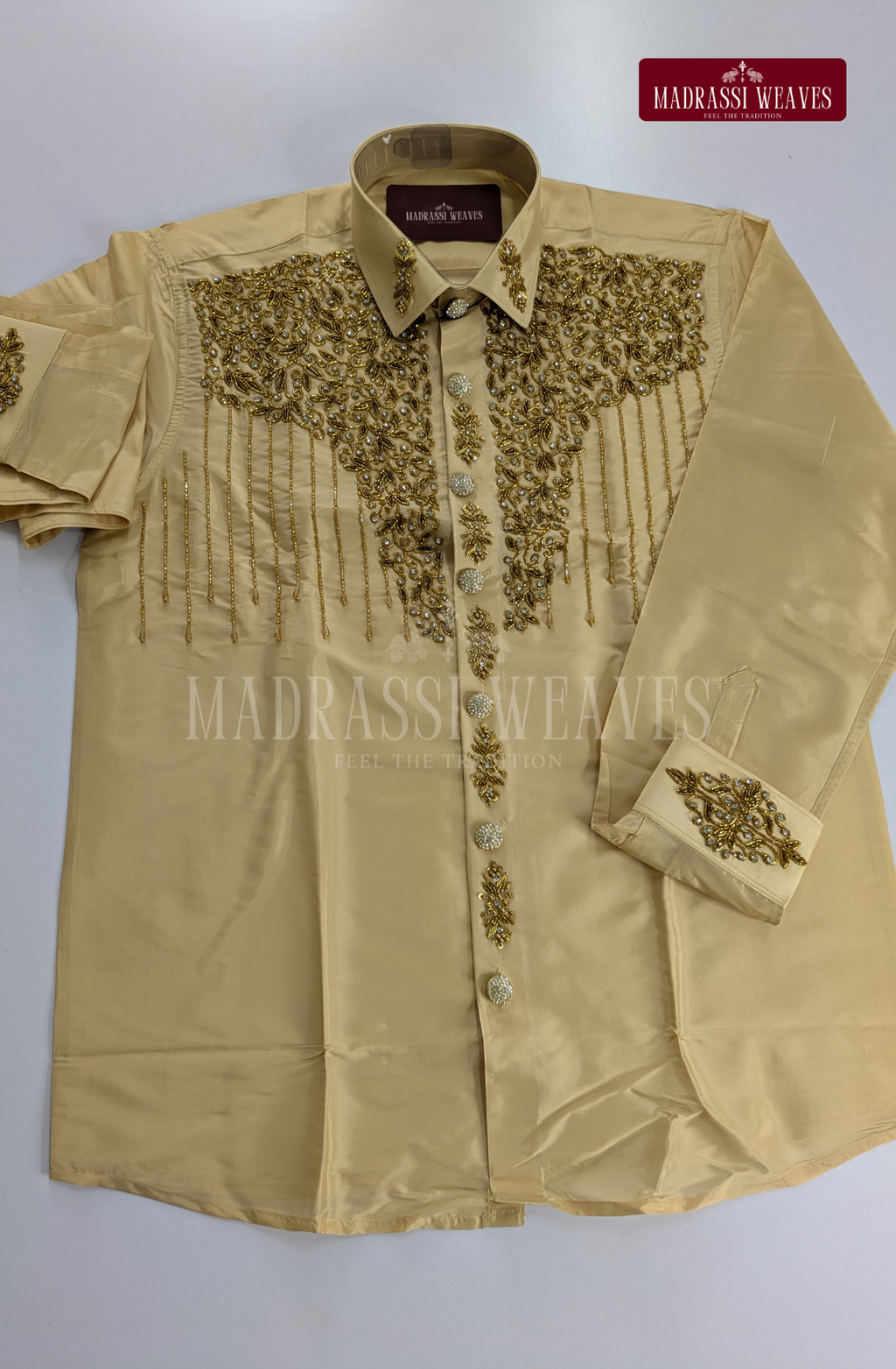 Luxury Aari Work Wedding Silk Shirt 11 (HandCrafted) - (DESPATCH TIME 15 DAYS)