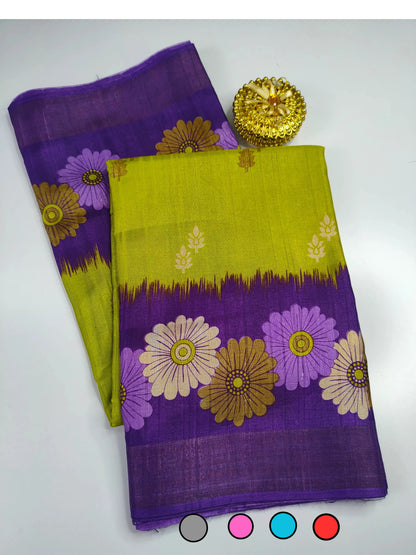 Trendy Floral Printed Soft Print Silk Sarees