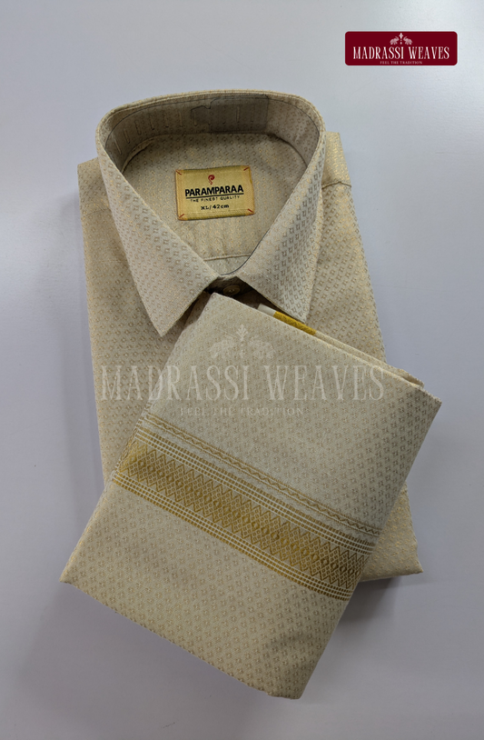 Wedding Zari Brocade  Shirt and Dhoti Set - Gold