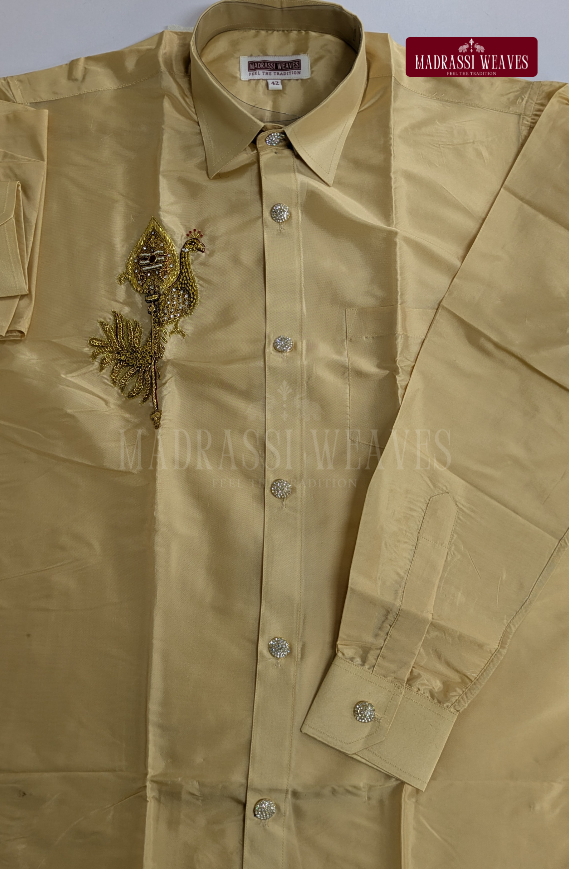 Aari Work Men's Shirt Only Vel & Mayil (Hand Crafted) - (DESPATCH TIME 15 DAYS)- BEIGE