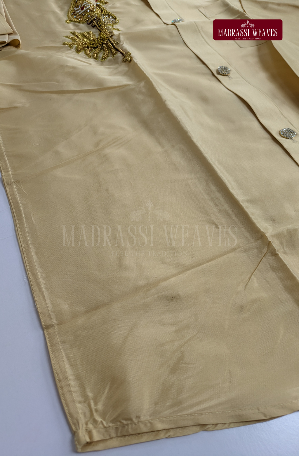 Aari Work Men's Shirt Only Vel & Mayil (Hand Crafted) - (DESPATCH TIME 15 DAYS)- BEIGE
