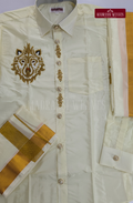 Luxury Aari Work Wedding Silk Dhoti Set (HandCrafted) -(DESPATCH TIME 15 DAYS) - Off White