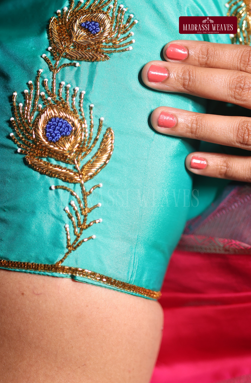 Premium Zardosi & Thread Aari Work Blouse(HANDCRAFTED)-(DESPATCH TIME 15 DAYS)- Rama Blue