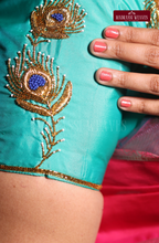 Premium Zardosi & Thread Aari Work Blouse(HANDCRAFTED)-(DESPATCH TIME 15 DAYS)- Rama Blue